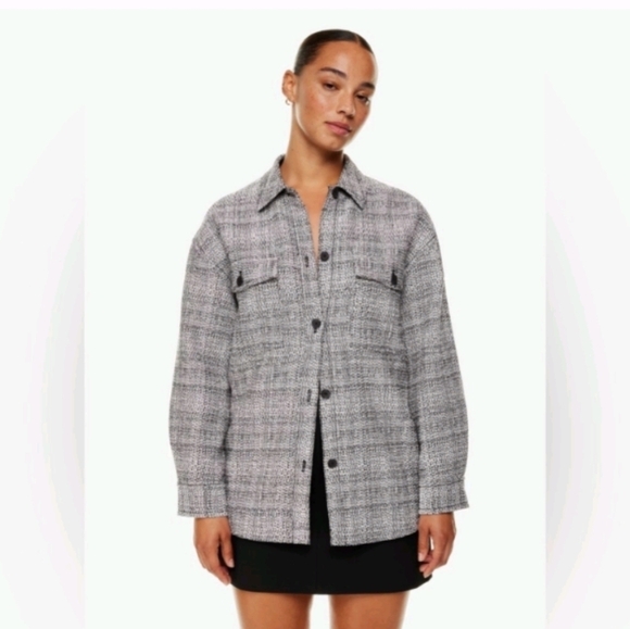 ARITZIA BABATON Joan Shirt Tweed Jacket 2 Shacket Linen Textured Black sz 2/M - Picture 1 of 10